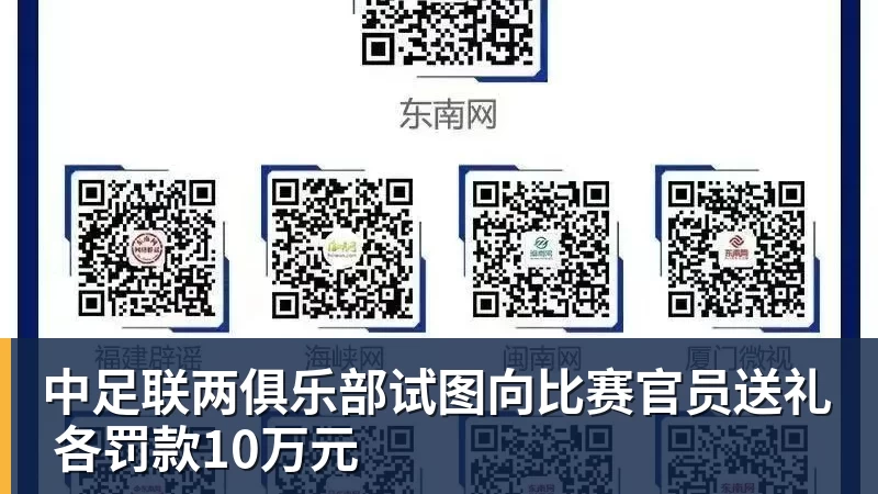 中足联两俱乐部试图向比赛官员送礼 各罚款10万元